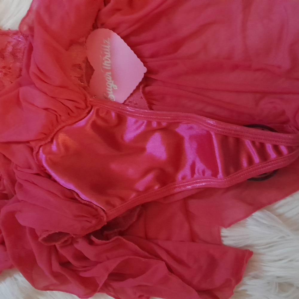 Elegant Pink Lace Ruffle baby doll lingerie - Picture 3 of 5
